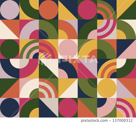 Vintage geometric seamless pattern in warm ochre and terracotta tones. Eps 10 Vintage geometric seamless pattern in warm ochre and terracotta tones. Eps 10 137000312