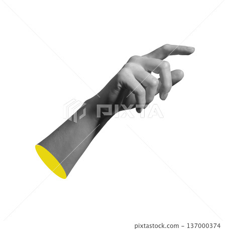 Single hand extending outward isolated on white background. Human arm forms forward gesture. Connection, support, collaboration concept.. 137000374