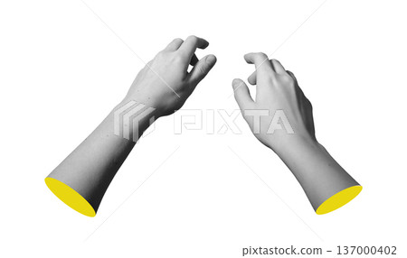 Two hands reaching toward each other isolated on white background. Human arms extend with open gesture. Connection concept for communication, support, interaction. Two hands reaching toward each other isolated on white background. Human arms extend with open gesture. Connection concept for communication, support, interaction. 137000402