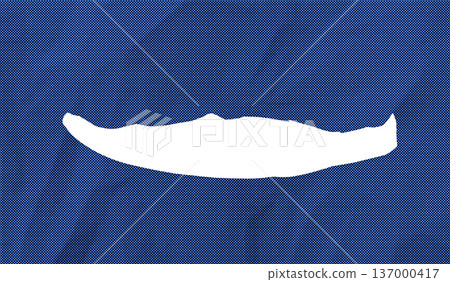 White ripped ribbon stretches across patterned blue sheet. Irregular horizontal tear forms dynamic accent. Creative background for promotion, headline, branding layout.. 137000417
