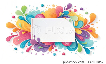Abstract colorful liquid splash frame smooth organic shapes surrounding empty center space 137000857