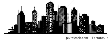 Urban panorama. City exterior black buildings silhouettes 137000893