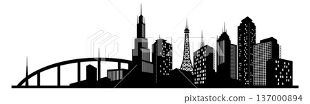 Cityscape black silhouette. City street district panorama 137000894