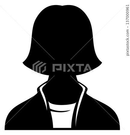 Female head black silhouette. Woman portrait front 137000961