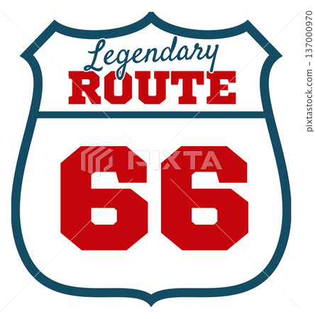 Legendary road emblem. Color route 66 vintage label 137000970