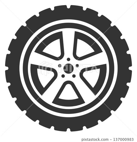Car wheel black icon. Mechanical part symbol Car wheel black icon. Mechanical part symbol 137000983