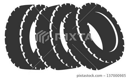 Pile of car tires. Auto garage black logo Pile of car tires. Auto garage black logo 137000985