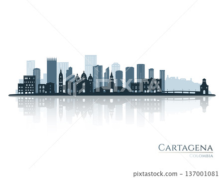 Cartagena skyline silhouette with reflection. Cartagena skyline silhouette with reflection. 137001081