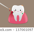 Cartoon Tooth Bleeding from Aggressive Toothpick Use Causing Gum Injury 137001097