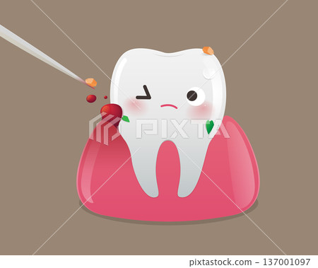 Cartoon Tooth Bleeding from Aggressive Toothpick Use Causing Gum Injury Cartoon Tooth Bleeding from Aggressive Toothpick Use Causing Gum Injury 137001097