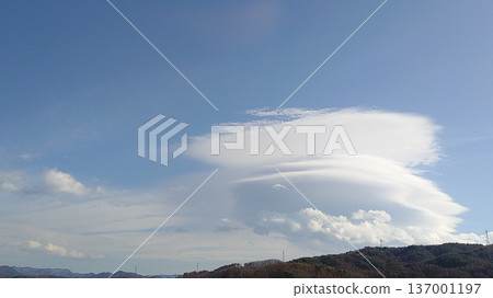 藍天白雲籠罩群山，構成一幅全景圖。 137001197