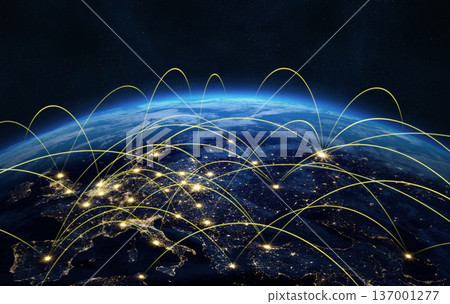Digital connections around the world. Earth planet. Europe from space. 137001277