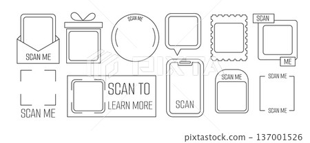 Template of frames various shapes for QR code Scan me, vector viewfinder sticker for mobile scanner payment and identity 137001526