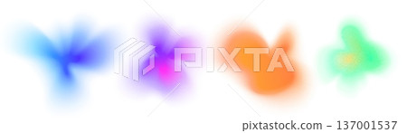 Colorful blurred gradient noise gradation, abstract watercolor blur mesh shape, grainy design element vector set 137001537