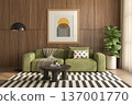Mid century style conceptual dopamine interior room 3d illustration 137001770