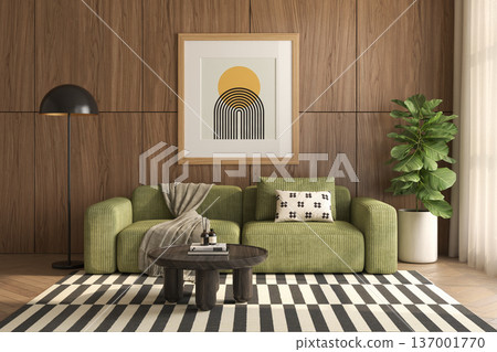 Mid century style conceptual dopamine interior room 3d illustration Mid century style conceptual dopamine interior room 3d illustration 137001770