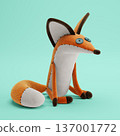 Cartoon fox sitting on blue background 137001772