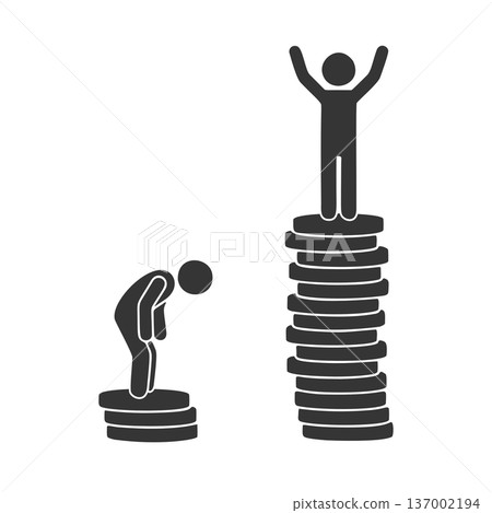 站在硬幣塔上的人的剪影圖標 137002194