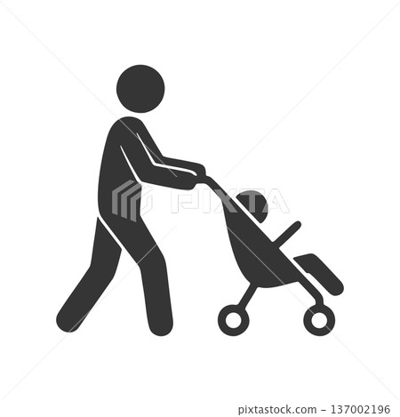 Silhouette icon of a person pushing a stroller Silhouette icon of a person pushing a stroller 137002196