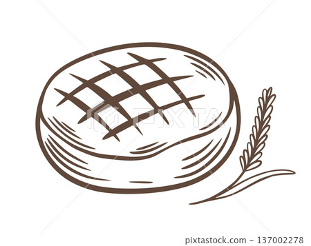 Round bread loaf in doodle sketch style 137002278