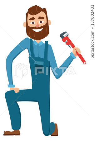 Man with wrench. Professional repair service cartoon mascot 137002433