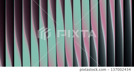 Abstract blue glass structure with gradient pink violet neon light effects renders futuristic 3D background featuring ribbed crystalline geometric design elements. Abstract blue glass structure with gradient pink violet neon light effects renders futuristic 3D background featuring ribbed crystalline geometric design elements. 137002434