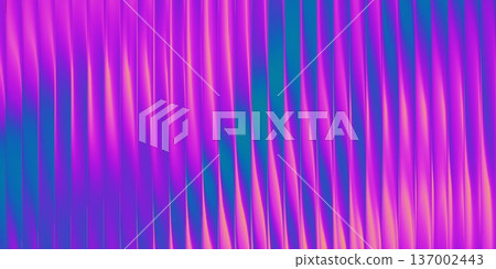 3D glass shield with gradient neon textures in blue, violet and pink hues. Abstract geometric background featuring ribbed patterns, crystal clarity and dynamic light effects. 137002443