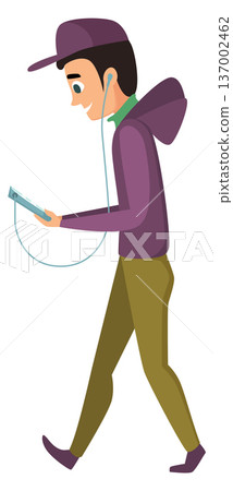 Man walking and look at device screen. Using mobile technology 137002462