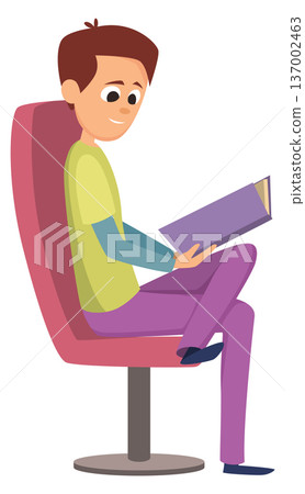 Boy read book in chair. Studying cartoon character 137002463