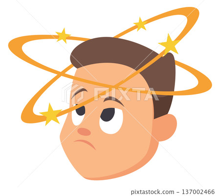 Dizzy head icon. Cartoon character with vertigo symbol Dizzy head icon. Cartoon character with vertigo symbol 137002466