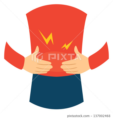 Stomachache icon. Abdominal cramp pain. Digestion problem 137002468