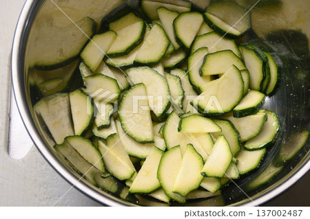 Sliced and salted zucchini 137002487