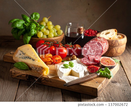 italian food with olives and prosciutto 137002672