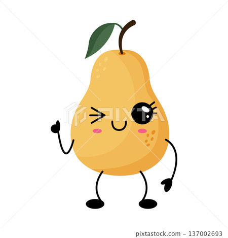 Cute pear character winks in kawaii style. Cute pear character winks in kawaii style. 137002693