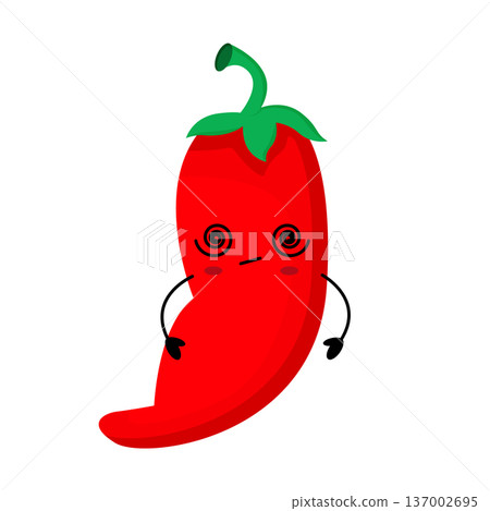 Red chilli pepper character tired. 137002695