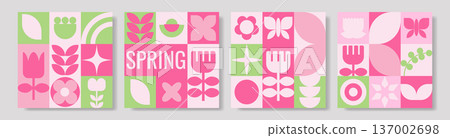 Set of spring sale cards. Geometric background Set of spring sale cards. Geometric background 137002698