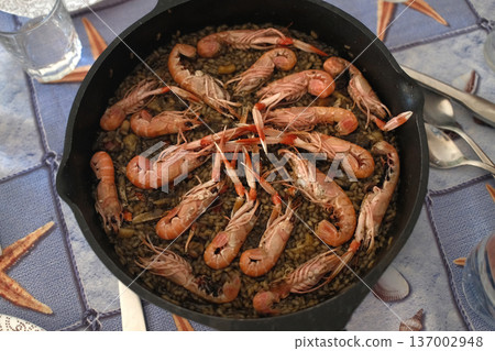 Mediterranean Rice with Prawns or Langoustines 137002948