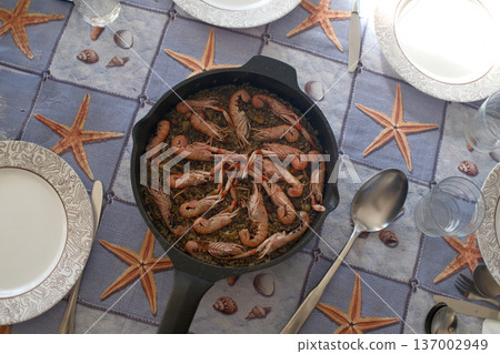 Mediterranean Rice with Prawns or Langoustines 137002949