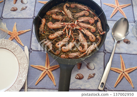 Mediterranean Rice with Prawns or Langoustines 137002950