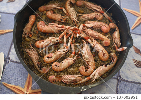 Mediterranean Rice with Prawns or Langoustines Mediterranean Rice with Prawns or Langoustines 137002951