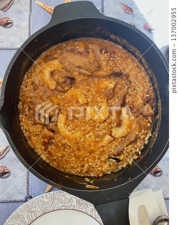 Mediterranean Rice with Prawns or Langoustines Mediterranean Rice with Prawns or Langoustines 137002955
