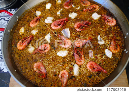 Mediterranean Rice with Prawns or Langoustines 137002956