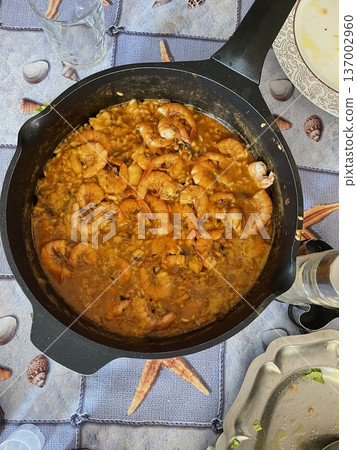 Mediterranean Rice with Prawns or Langoustines 137002960