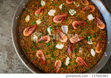 Mediterranean Rice with Prawns or Langoustines Mediterranean Rice with Prawns or Langoustines 137002961