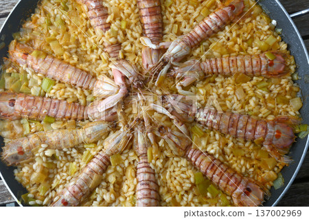 Mediterranean Rice with Prawns or Langoustines 137002969