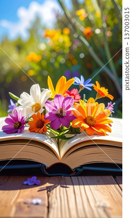 open book with yellow daisy flowers open book with yellow daisy flowers 137003015