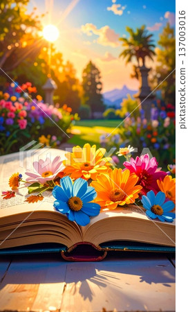 open book with yellow daisy flowers open book with yellow daisy flowers 137003016