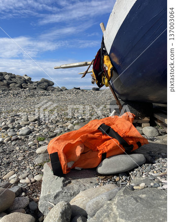 wooden boat and equipment for sea fishing 137003064