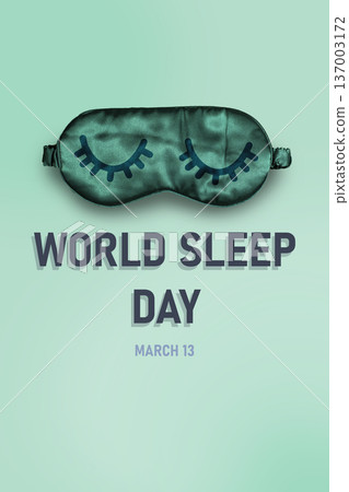 World sleep day. Sleeping mask with text. Health, well being and melatonin concept. Vertical World sleep day. Sleeping mask with text. Health, well being and melatonin concept. Vertical 137003172