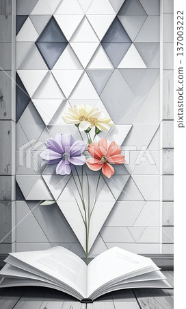 open book with orchid flower on the wall open book with orchid flower on the wall 137003222